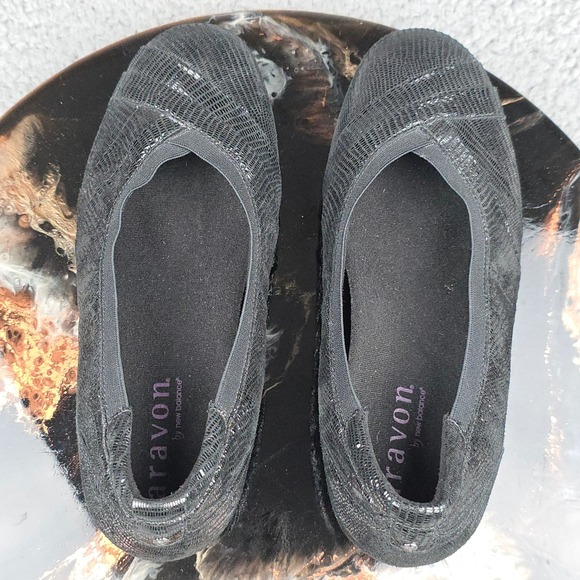 Aravon by New Balance Pasty -ARBlack Leather Lizard Print Elastic Slip On 6.5D - Picture 6 of 8
